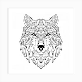 Coloring Page For Adults, Wolf Face,Geometric Patterns, Clean Line Art And Illustration, Geometric Shapes, White Background, No Shading, Sharp Lines, Simple Design, Large Black Outlines Only, White Space Around The Edges Of The Drawi Affiche