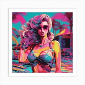 Neon Dystopian Pin-Up Bombshell 1 Art Print