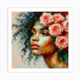 Afro Girl With Roses Art Print