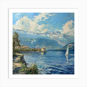 Sailboat On Lake Lucerne Art Print