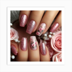 Pink Nails With Roses 2 Art Print