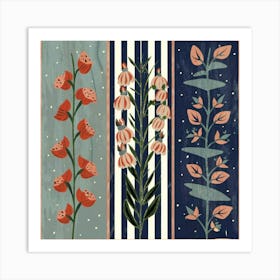 Three equal parts, each part containing a type of flowers 2 Art Print