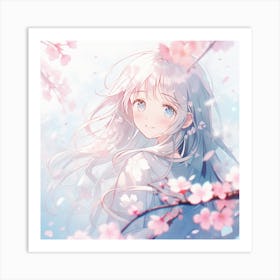 Anime Girl In Cherry Blossoms Art Print