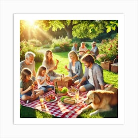 Family Picnic in the Park Wall Art: A Joyful Moment of Bonding and Laughter for Home Decor Print Art Art Print