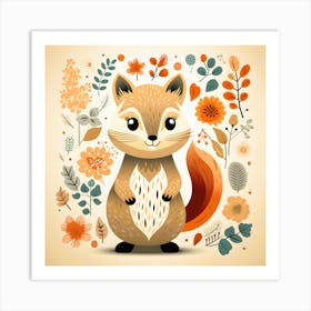 Cute Squirrel With Autumn Leaves Art Print