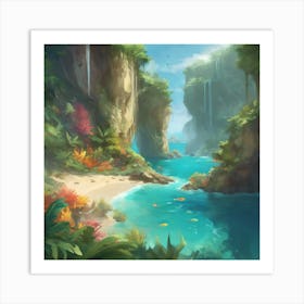 Waterfall In The Jungle 3 Art Print