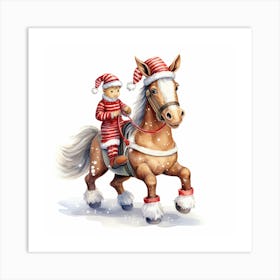 Santa Riding A Horse Art Print