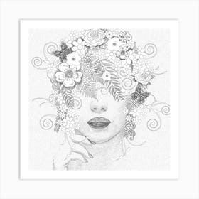 Drawing Picture Art Woman Flower Fairy Muse Spring Summer Nature Plant Art Print