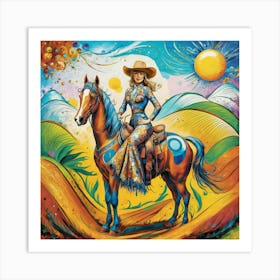 Cowgirl On Horseback Matisse-inspired 1 Art Print