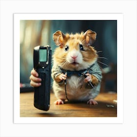 Hamster Holding A Cell Phone 3 Art Print