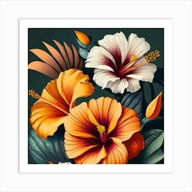 Orange, purple and yellow flowers Art Print