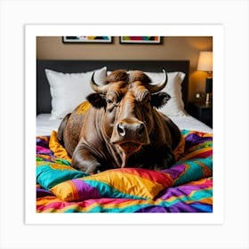 Bull On A Bed relaxed Art Print