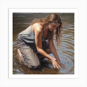 Woman Kneeling In Water Art Print