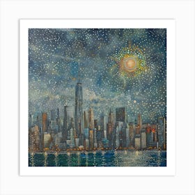 Chicago Skyline, Tiny Dots, Pointillism Art Print