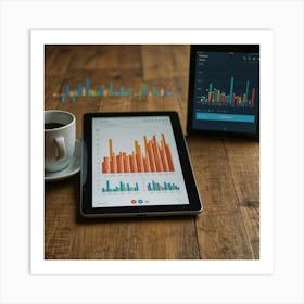 Tablet With Graphs And Coffee Art Print