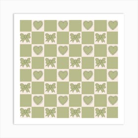 Green Bow Checkered Print Art Print