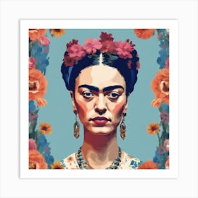 Frida Floral Blue 7 Art Print