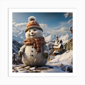 Snowman In The Snow 2 Art Print