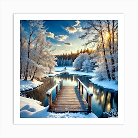 Snowy Lake In Winter Art Print