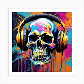 Skull With Headphones 32 Art Print