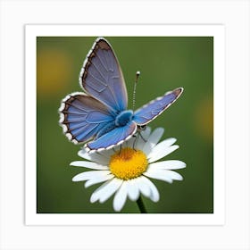 A Beautiful Blue Butterfly Landing On A Daisy 2 Art Print