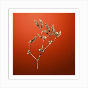 Gold Botanical Viscum Album Branch on Tomato Red n.0922 Art Print