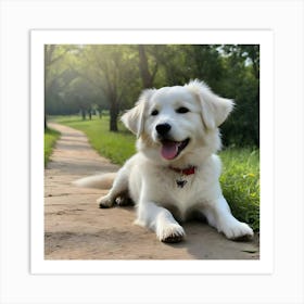 White Dog And I Came To A Nearby Park And The Puppy Jumped Up And Ran Happily It Chases Butterflie(1) Art Print