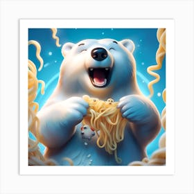 Polar Bear Eating Noodles Art Print