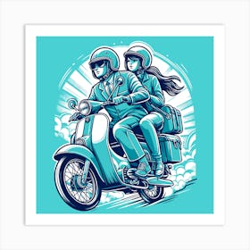 Couple Riding A Moped Art Print