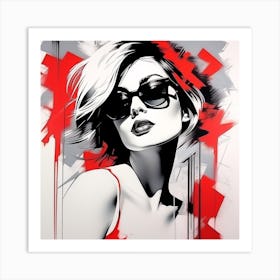 Girl In Red Sunglasses Art Print