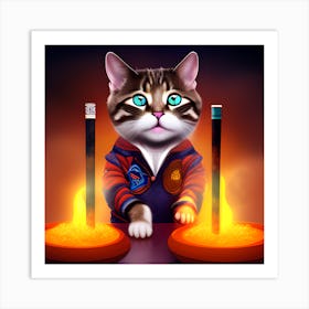 Cat In The Fire Art Print