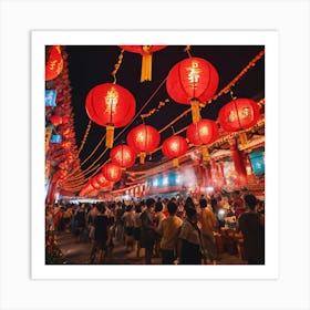 Chinese Lanterns At Night Art Print