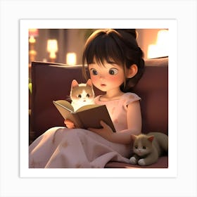 Little Girl Reading A Book Art Print