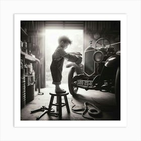 Boy In A Garage Art Print