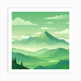 Misty mountains background in green tone 50 Art Print