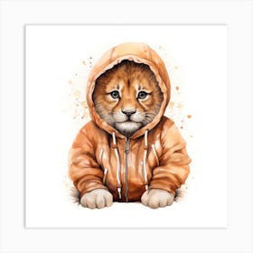 Watercolour Cartoon Lion In A Hoodie 1 Art Print