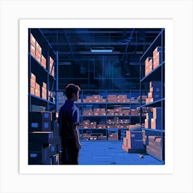 Man In A Warehouse 3 Art Print