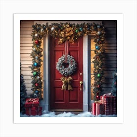 Christmas Decoration On Home Door Haze Ultra Detailed Film Photography Light Leaks Larry Bud Me (3) Art Print