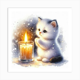 Little Kitten With Candle Art Print