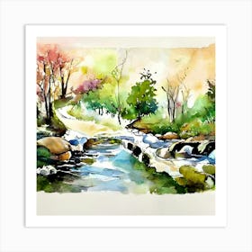 Watercolor Of A Stream Art Print