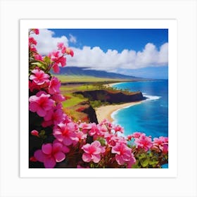 Pink Flowers On The Beach 5 Art Print