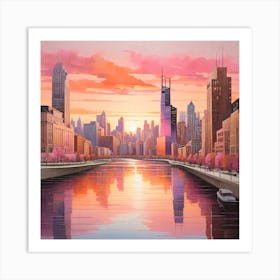 Sunset Chicago Canvas Print Art Print