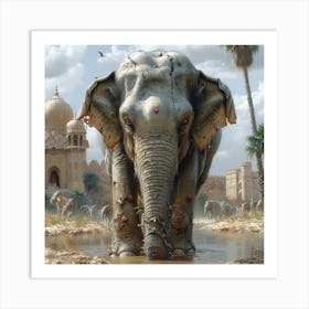 Elephant In The Water Art Print