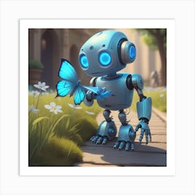 Robot With Butterfly Art Print