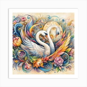 Colorful Swans 1 Art Print