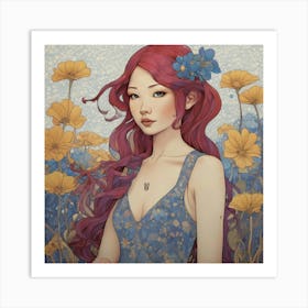 Asian Girl With Red Hair Art Print