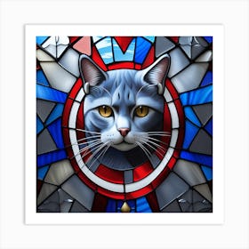 Cat, Pop Art 3D stained glass cat superhero limited edition 22/60 Art Print