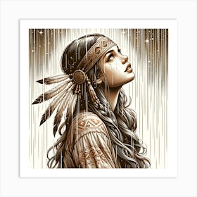 Native American Girl In The Rain Art Print