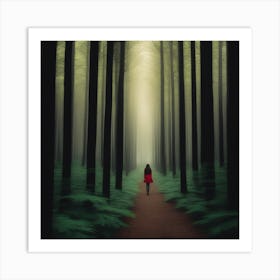 Woman Walking In The Forest Art Print