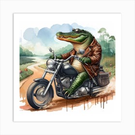 Alligator On A Motorcycle 3 Art Print